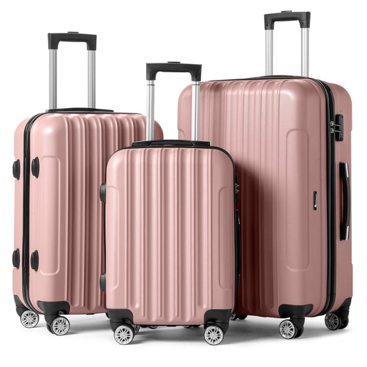 3-Piece Rose Gold Spinner Luggage Set with TSA Lock